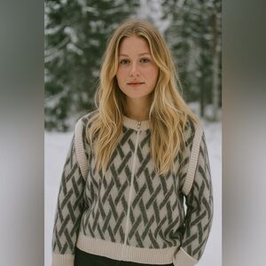 Vintage Raska Yugoslavia Handknit Wool Zip Cardigan Sweater Criss Cross XL